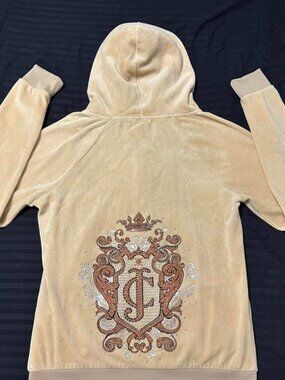 Vintage Y2K Juicy Couture tan tracksuit jacket with rhinestone’s and glitter.